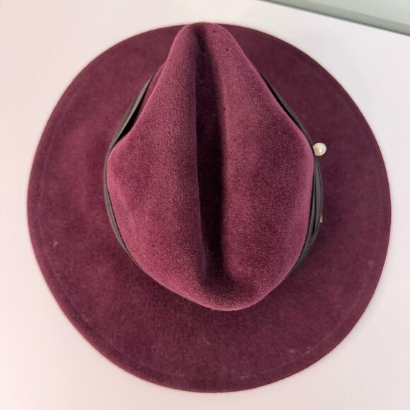 VTG BETMAR New York Fedora Hat For Women 7.5" Felt Wool Wide Brim Pearl Burgundy - Picture 3 of 10